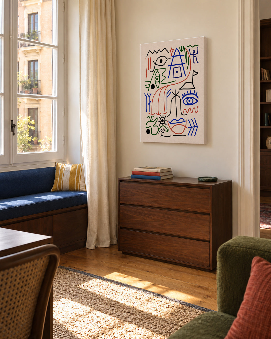 Line Art Bizarre Ancient Symbol - Unframed canvas in an interior