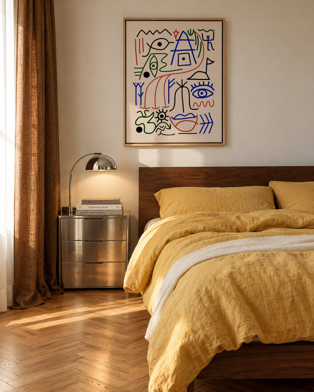 Line Art Bizarre Ancient Symbol - Framed canvas in an interior