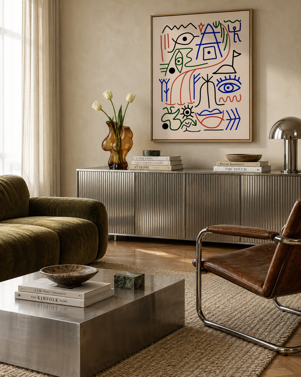 Line Art Bizarre Ancient Symbol - Framed canvas in an interior