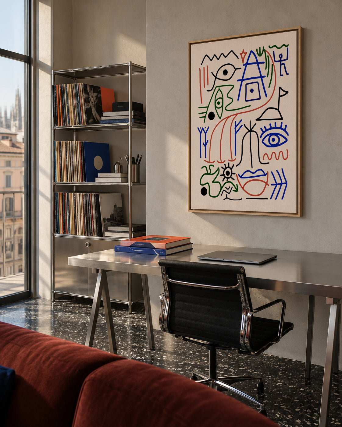 Line Art Bizarre Ancient Symbol - Framed canvas in an interior