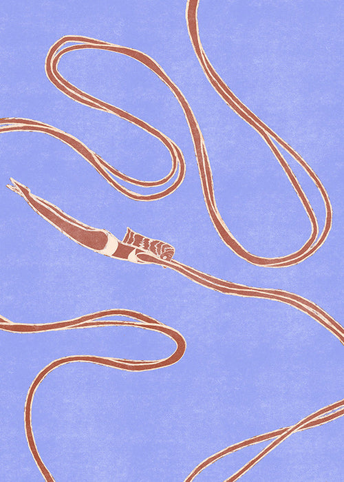 Ilustração: nadadora com fitas fluídas