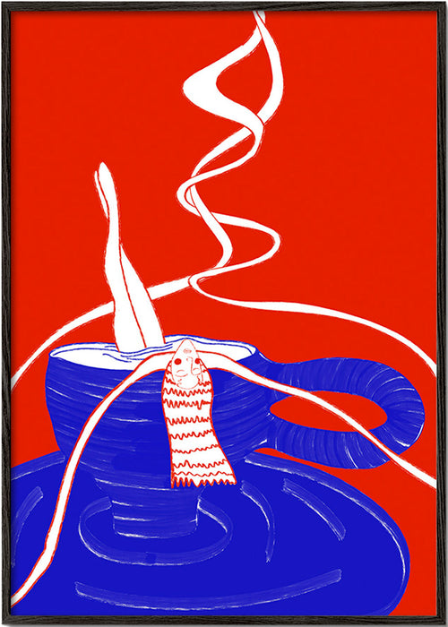Arte para cozinha: xícara azul com figura divertida – Black Frame