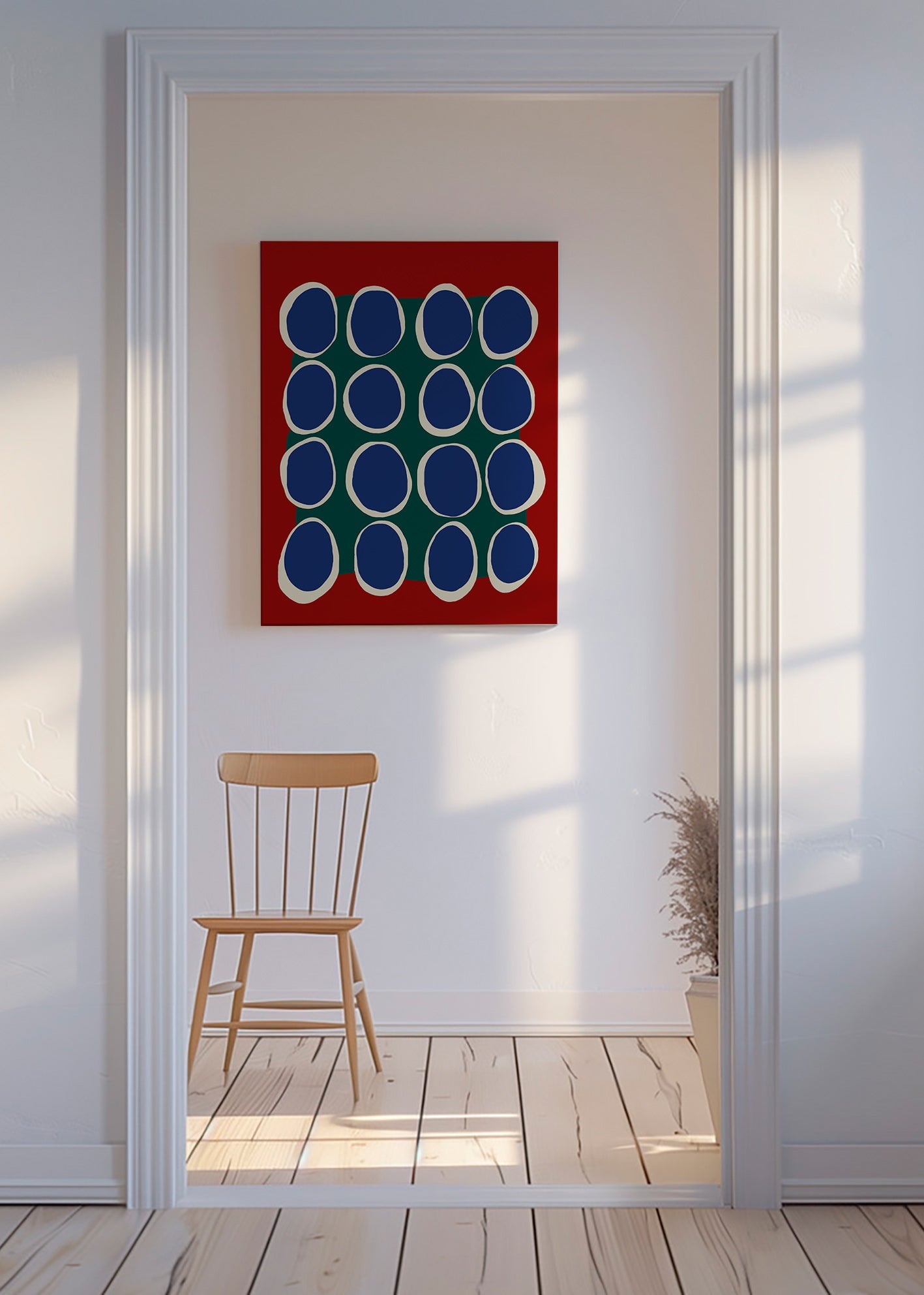 Cuadro geométrico con óvalos azules y bloque verde – Canvas