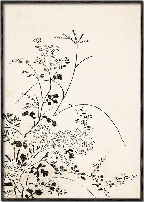 Estampa botânica em tinta japonesa minimalista – Black Frame