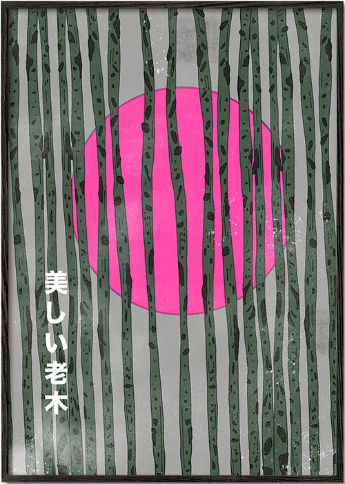 Estampa botânica floresta de bambu rosa – Black Frame