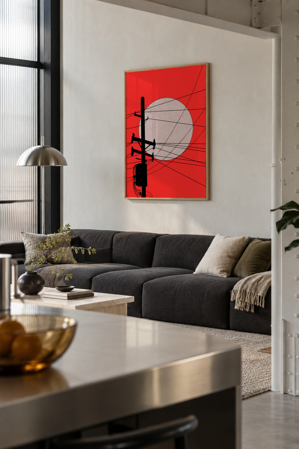 Japan Telegraph Lines - Framed poster in an interior