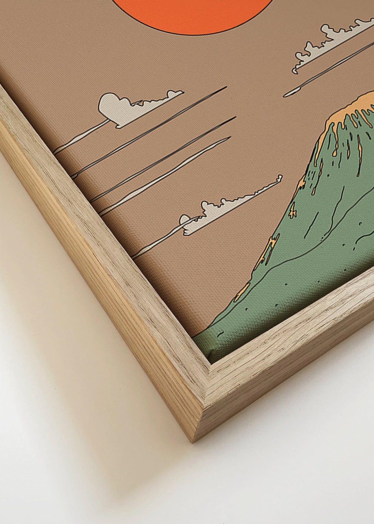 Ilustração japonesa com amanhecer e monte estilizado – Canvas detail
