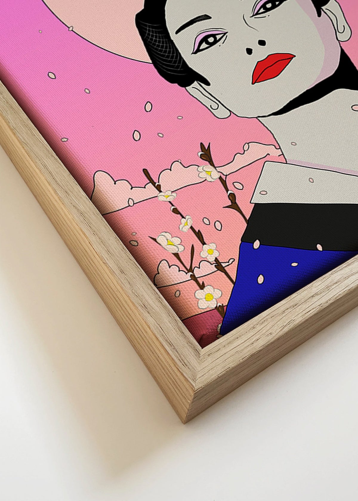 Ilustração de geisha japonesa com lua rosa – Canvas detail