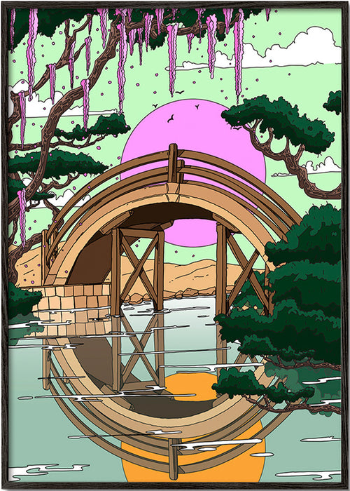 Arte para paisagem: ponte arqueada com reflexo – Black Frame