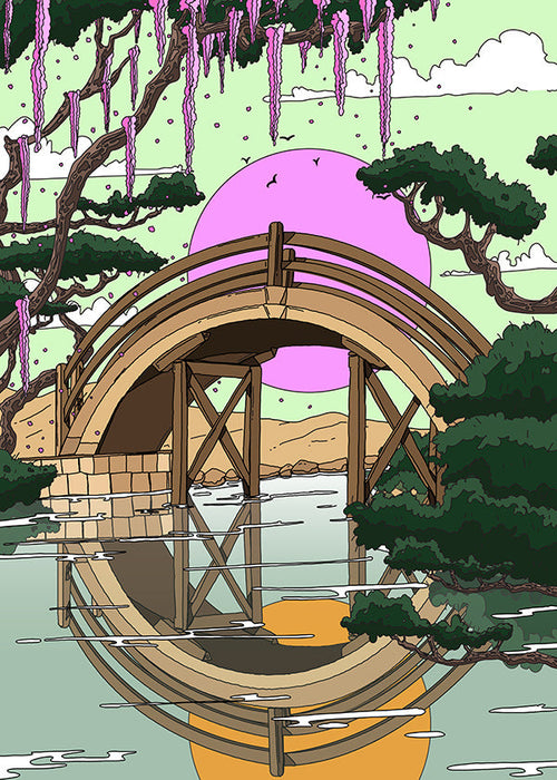 Arte para paisagem: ponte arqueada com reflexo