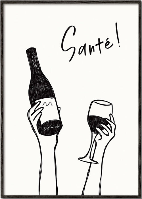 Arte para cozinha com garrafa e taça – Black Frame