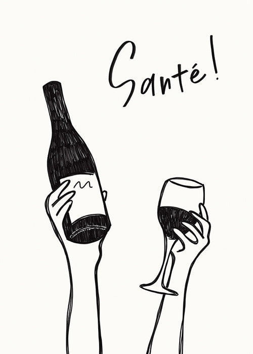 Arte para cozinha com garrafa e taça