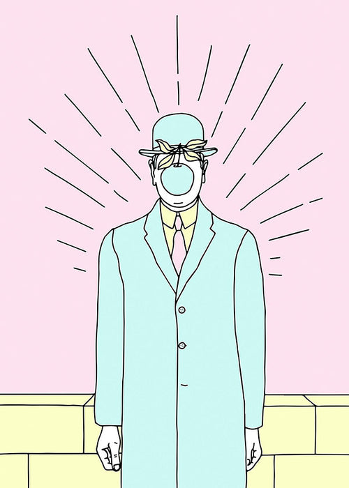 Ilustração surreal de homem com maçã
