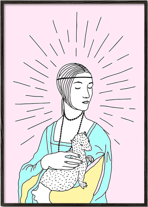 Ilustração: dama com arminho em tons pastel – Black Frame