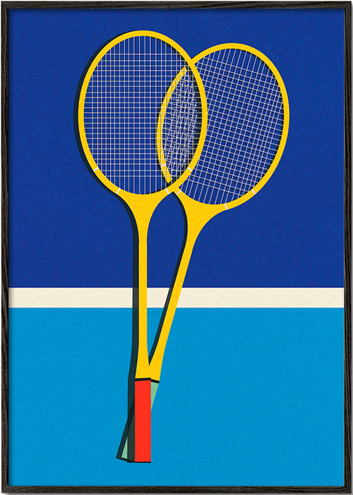 Arte desportivo com raquetes de badminton amarelas – Black Frame
