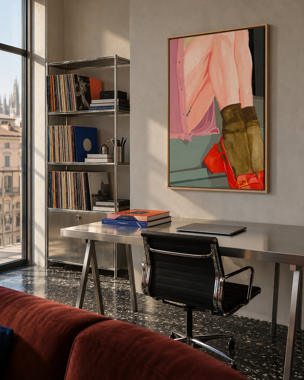 The Waiting Girl - Framed canvas in an interior