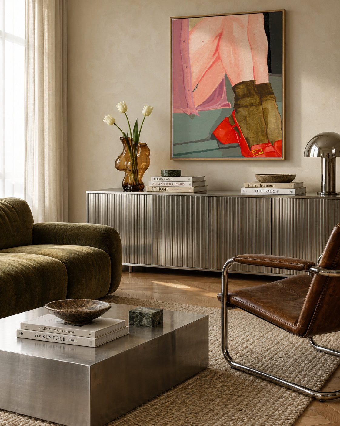 The Waiting Girl - Framed canvas in an interior