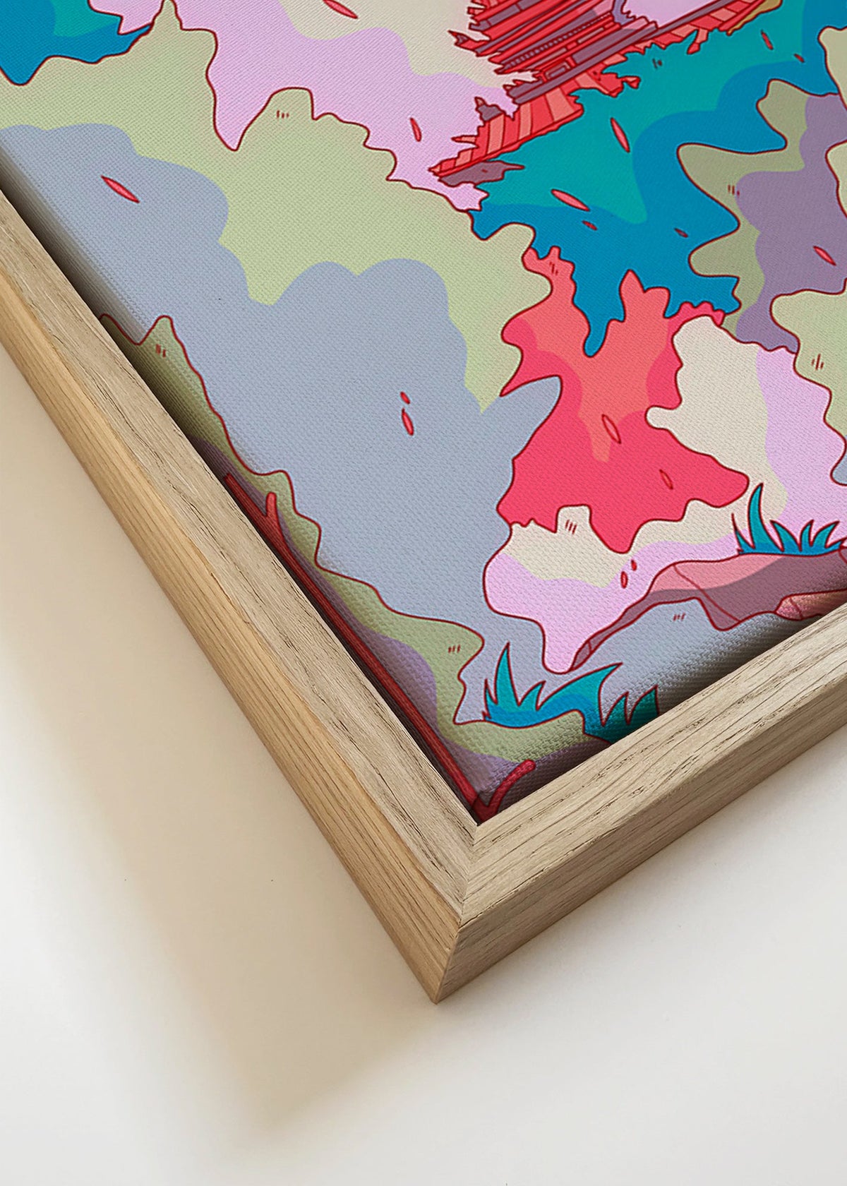 Ilustração de templo japonês em cores vibrantes – Canvas detail