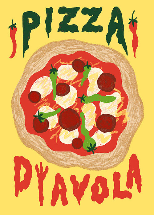 Arte para cozinha: Ilustração Pizza Diavola