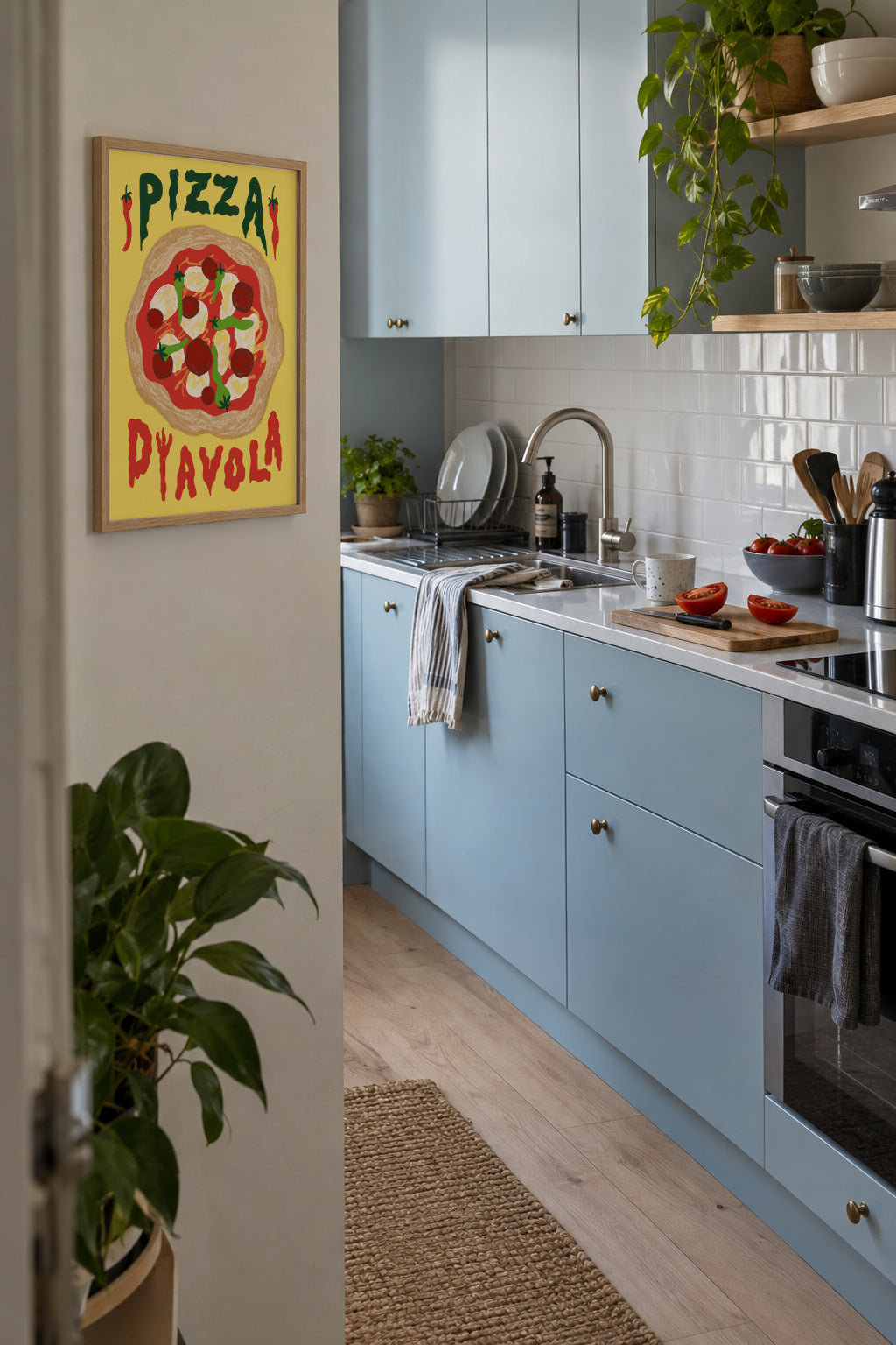 Pizza Diavola - Framed poster in an interior