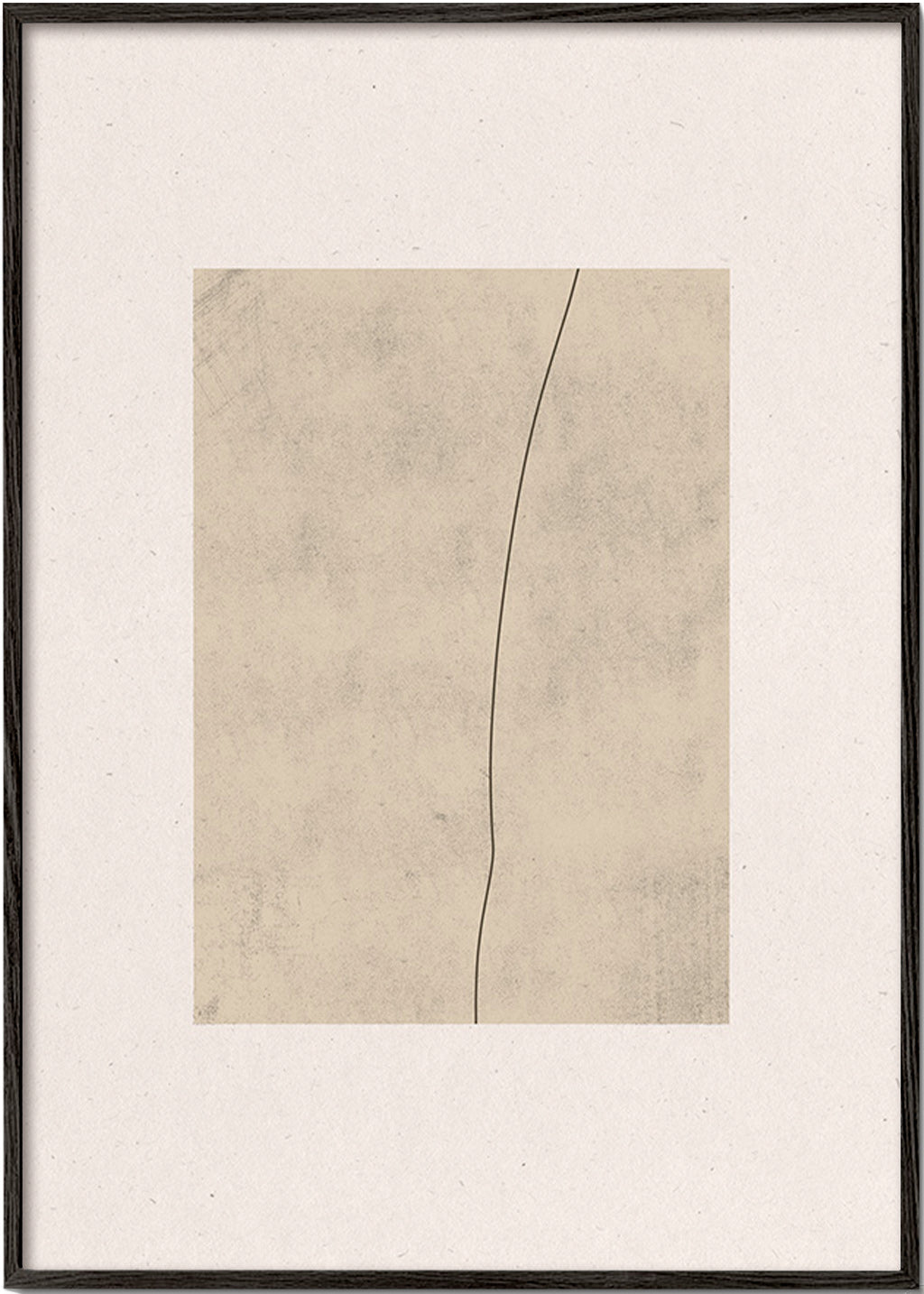Quadro minimalista com linha curva sobre textura bege – Black Frame