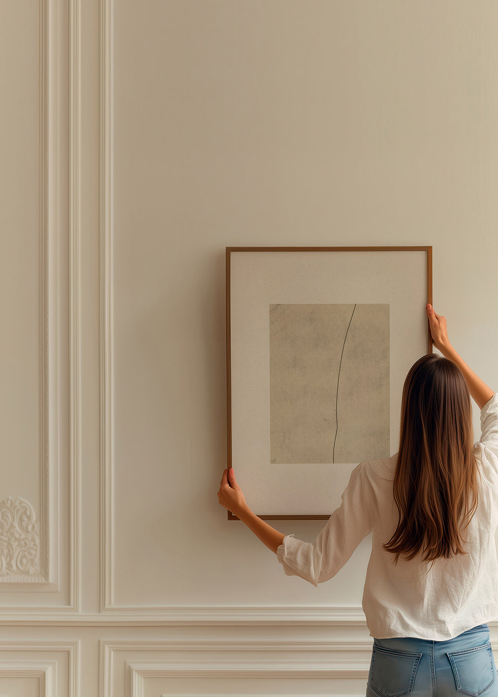 Quadro minimalista com linha curva sobre textura bege – Product2