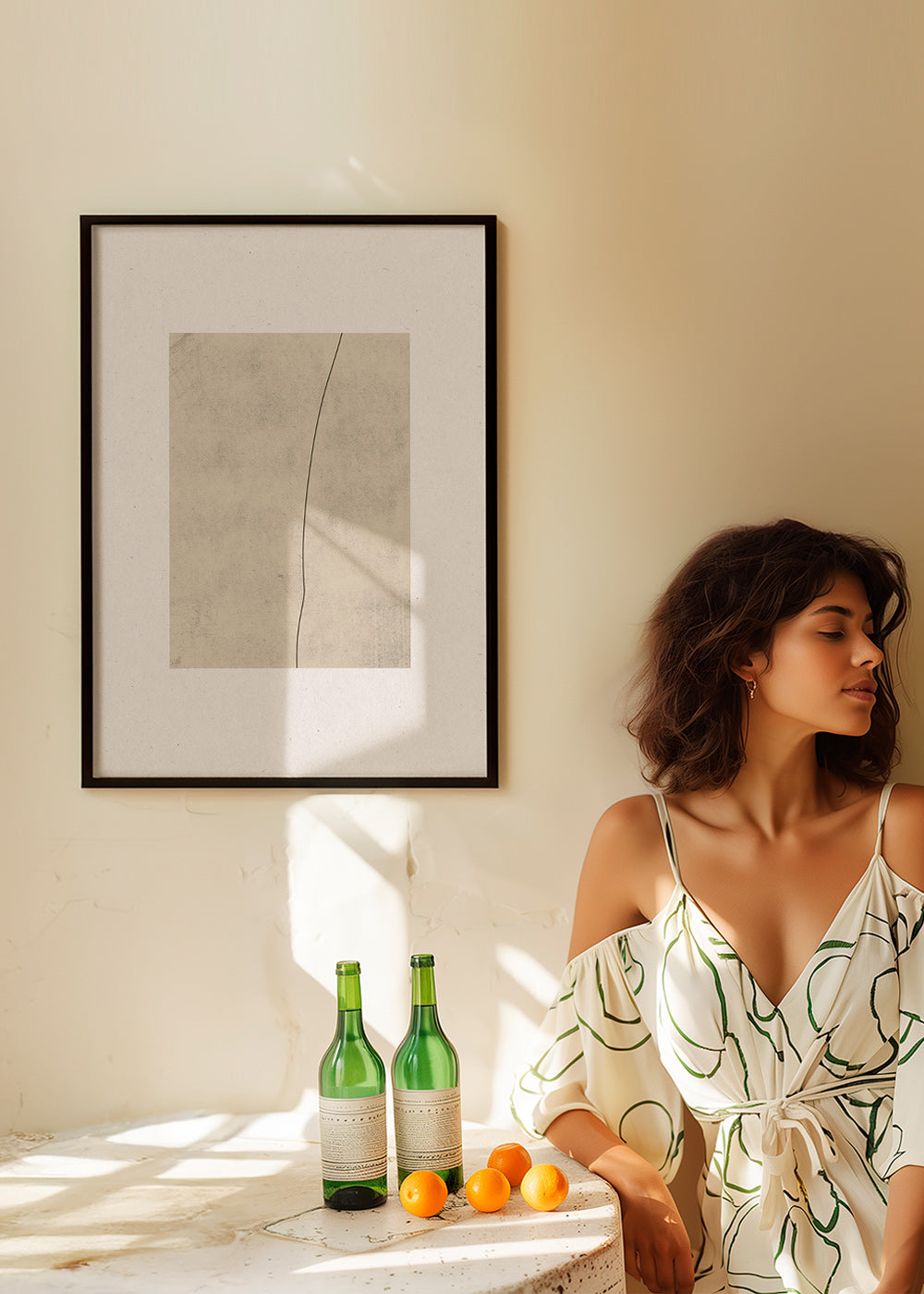 Quadro minimalista com linha curva sobre textura bege – Product3