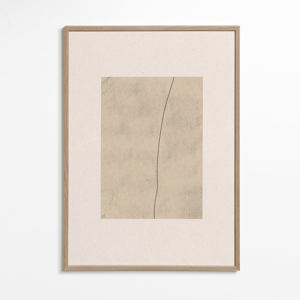 Quadro minimalista com linha curva sobre textura bege – Oak Frame