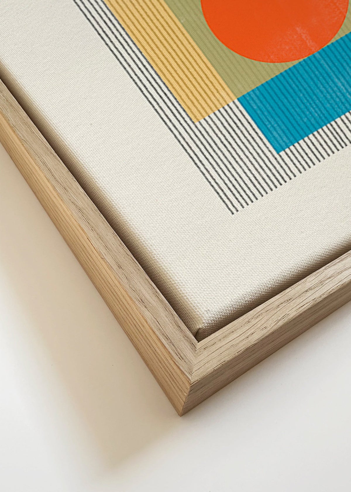 Quadro geométrico com círculo central e quadrados sobrepostos – Canvas detail