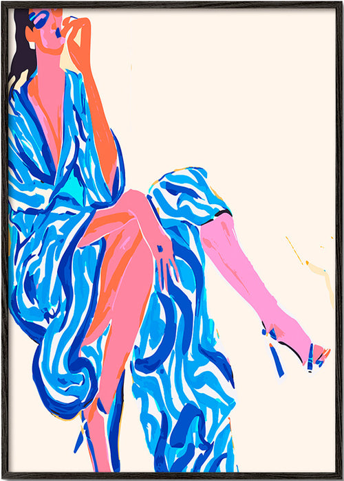 Ilustração de mulher com roupão estampado – Black Frame