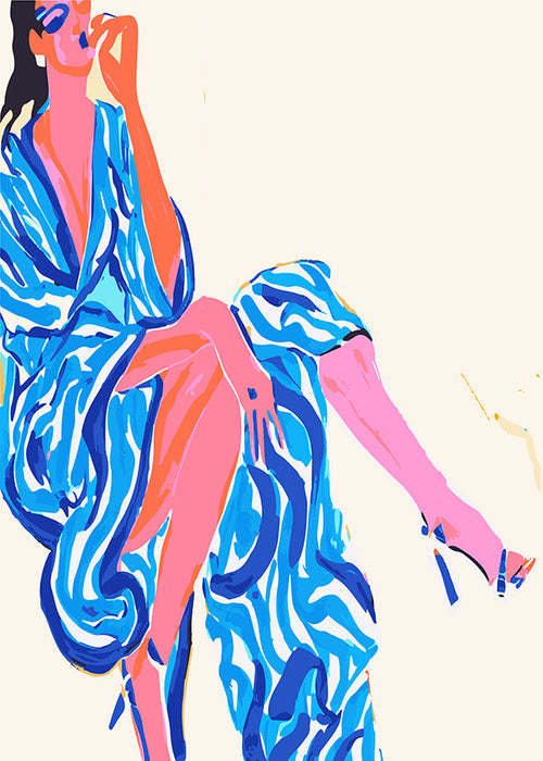 Ilustração de mulher com roupão estampado