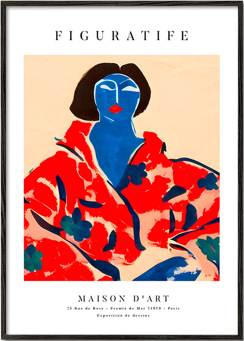 Ilustração feminina com quimono vermelho – Black Frame