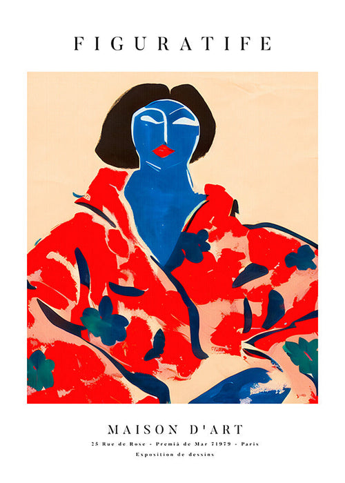 Ilustração feminina com quimono vermelho