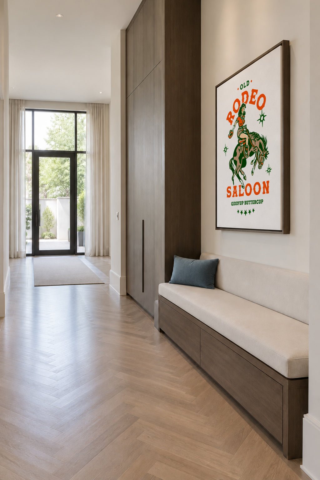 Old Rodeo Saloon Cowgirl: Giddyup Buttercup - Framed canvas in an interior