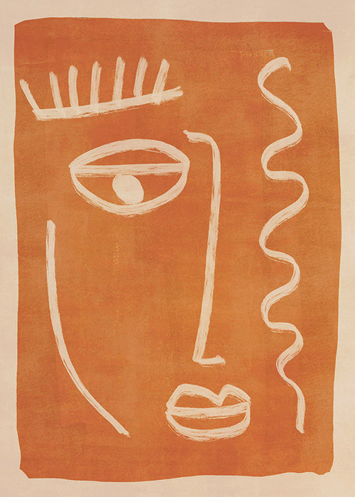 Arte abstrata rosto linear laranja