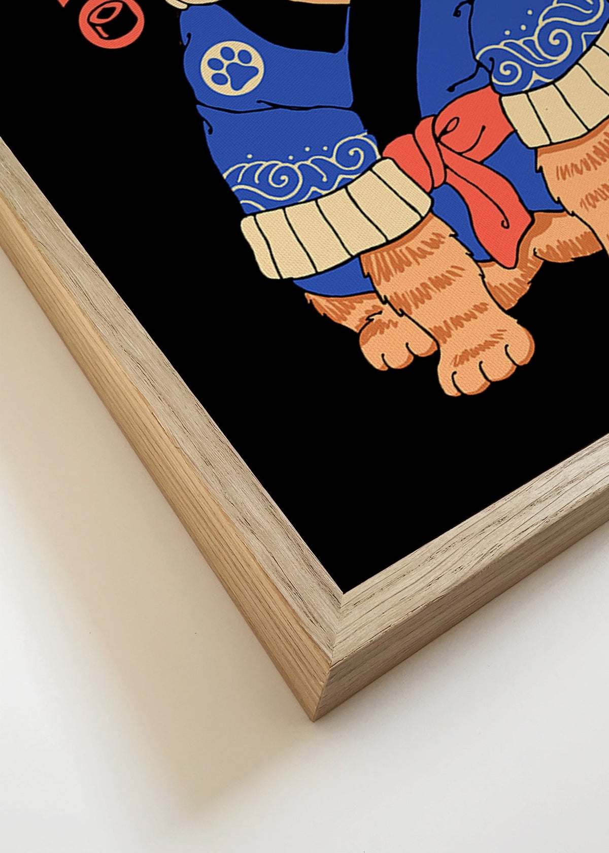 Quadro gato ilustrado japonês com peixe – Canvas detail