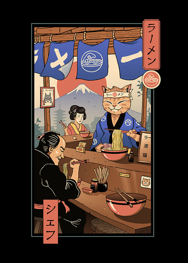 Cuadro de cocina Ramen Meowster, gato cocinero ilustrado