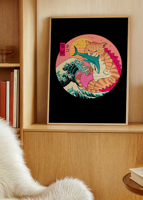 Ilustração gato kaiju com onda – Product1