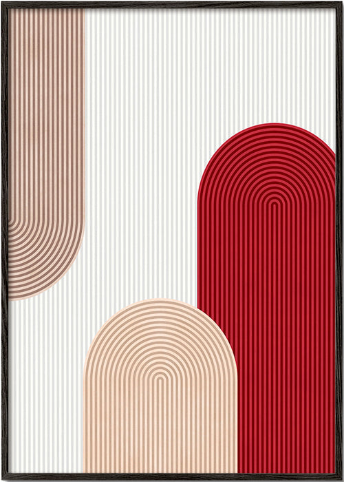 Poster geométrico com arcos vermelho e bege – Black Frame