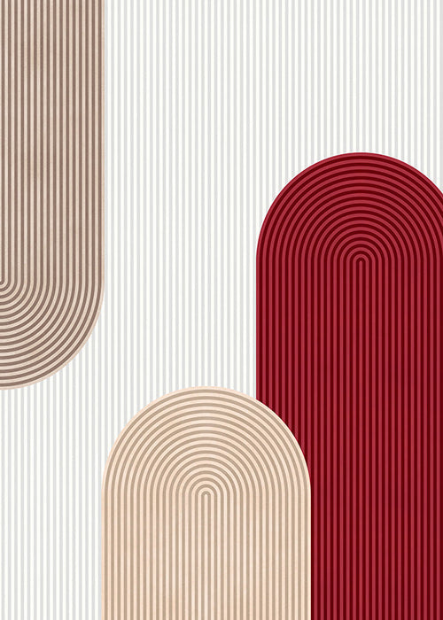 Poster geométrico com arcos vermelho e bege
