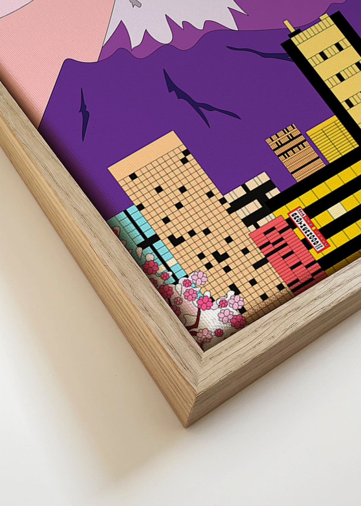 Quadro de cidade com Fuji e sakura – Canvas detail