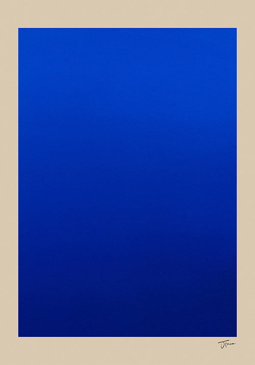 Quadro abstrato campo azul com borda bege