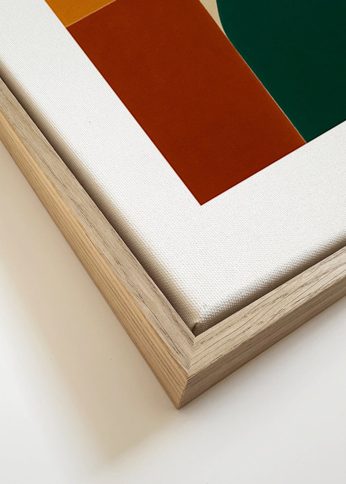 Quadro geométrico com arco verde e blocos ocre – Canvas detail