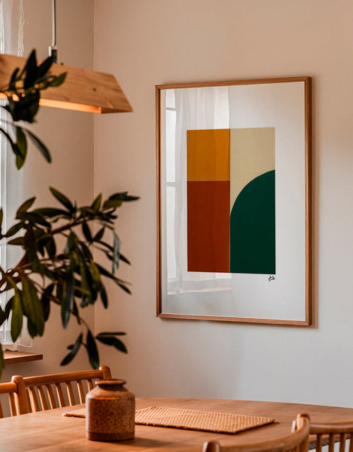 Quadro geométrico com arco verde e blocos ocre – Product1