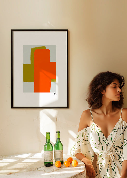 Arte abstrato laranja e verde com formas verticais – Product1