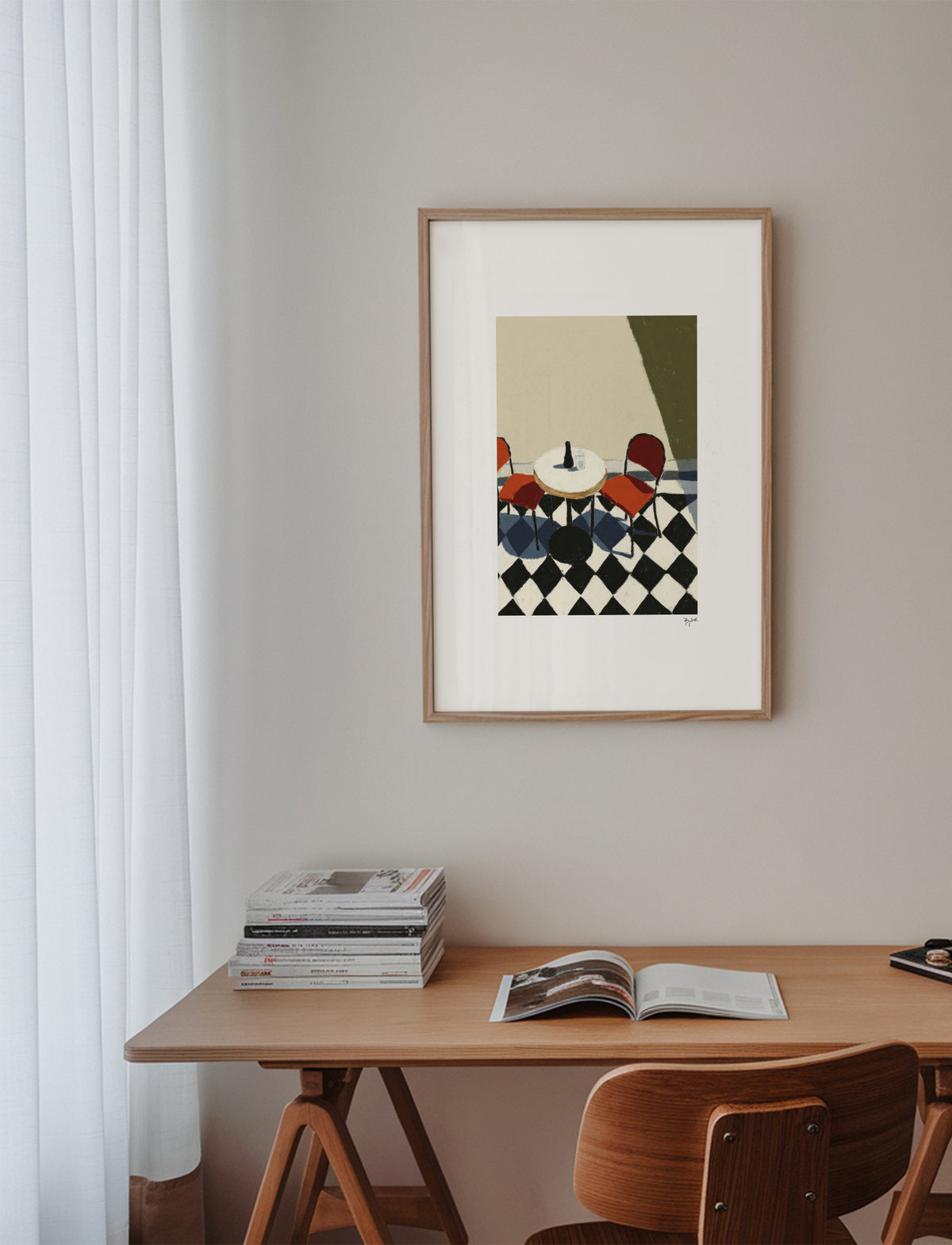 Checkered Cafe - Framed poster in an interior