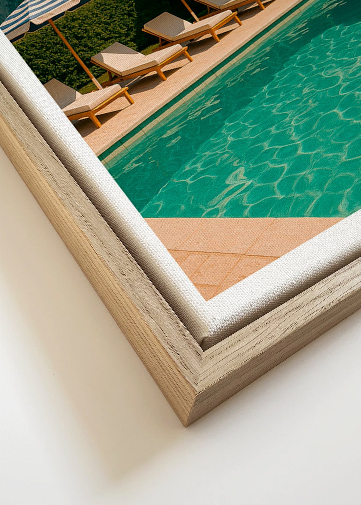 Fotografia de piscina com guarda-sóis às riscas – Canvas detail