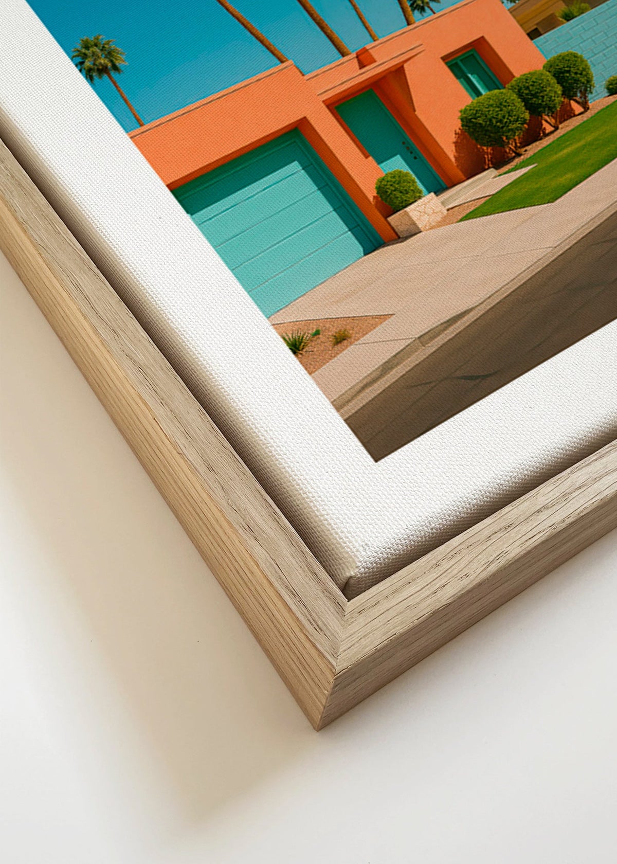 Estampa botânica Palm House com palmeiras e fachada coral – Canvas detail