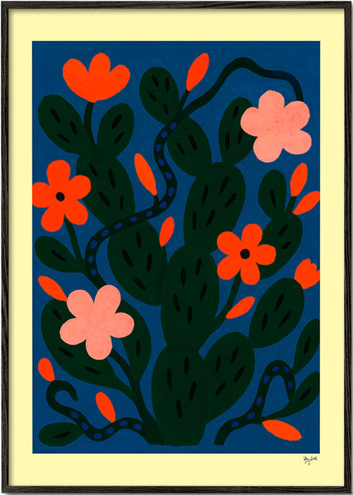 Estampa botânica Flores da meia-noite – Black Frame