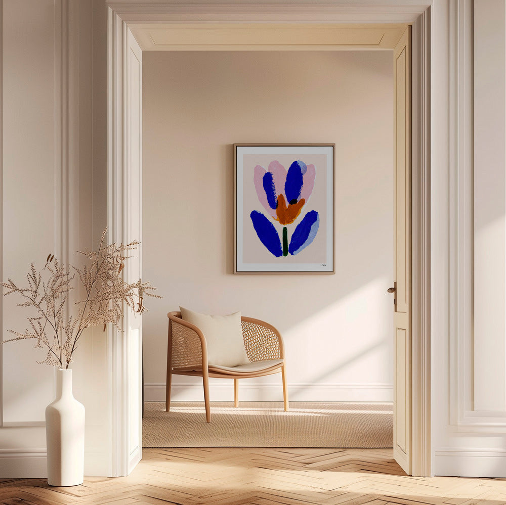 Estampa botânica flor pictórica azul e rosa – Canvas1